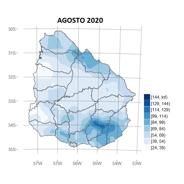 Precipitación acumulada (mm) Agosto 2020