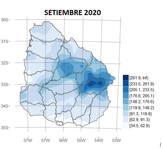 Precipitación acumulada (mm) Setiembre 2020