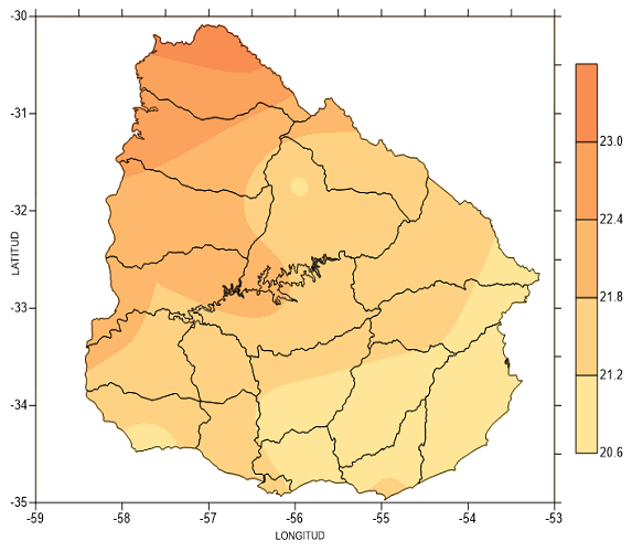 Temperatura media en marzo 2021 (°C)