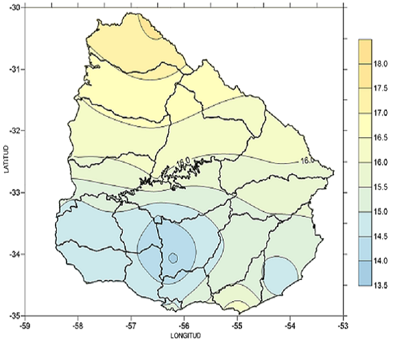 Temperatura media en mayo 2019 (°C)