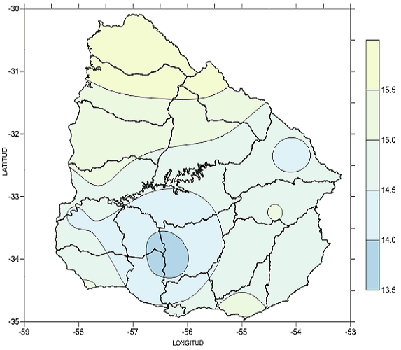 Temperatura media en mayo 2020 (°C)