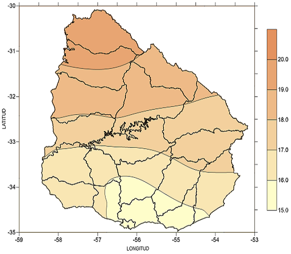 Temperatura media en octubre 2019 (°C)