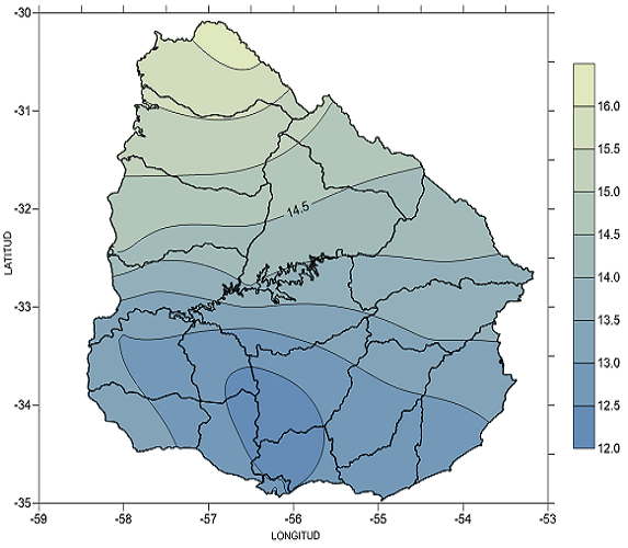 Temperatura media en setiembre 2019 (°C)