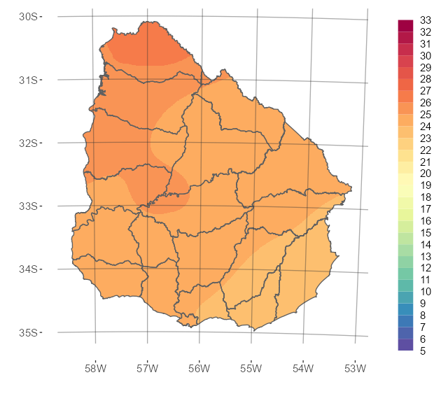 Interpolado de la temperatura media del mes de febrero de 2023