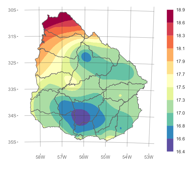 Interpolado de la temperatura media del mes de abril de 2025