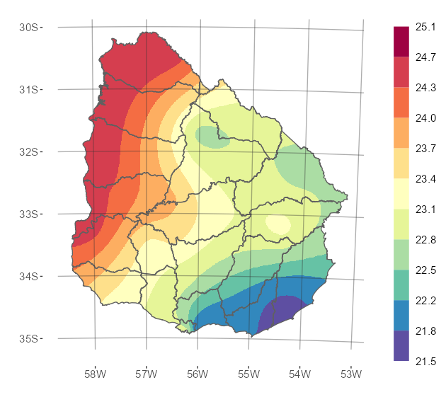 Interpolado de la temperatura media del mes de enero de 2026