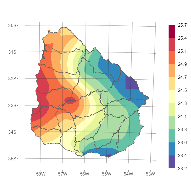 Interpolado de la temperatura media del mes de diciembre de 2025