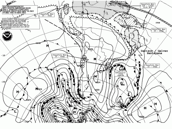 Mapa pronosticado del ciclón subtropical